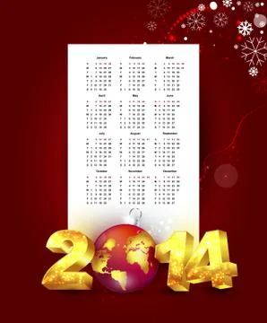 Calendar for 2014 with new year background Stock Illustration