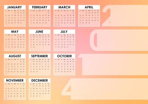Calendar 2014 with soft background Stock Illustration