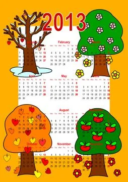 Calendar 2014, trees  Illustrazione stock