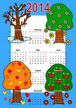 Calendar 2014, trees  Stock Illustration