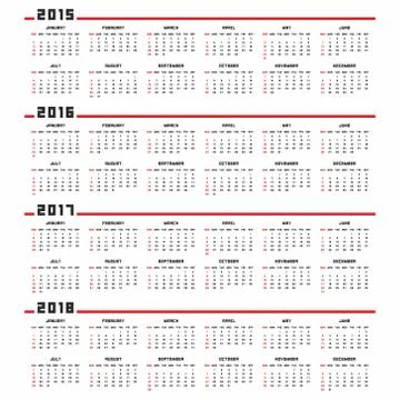 Calendar 2015 2016 2017 2018 Stock Illustration