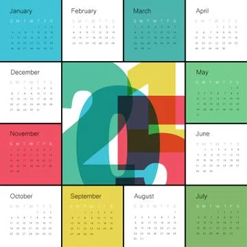 Calendar 2015 colorful. square composition 스톡 일러스트