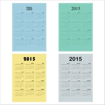 Calendar 2015 design template week starts sunday. Stock Illustration