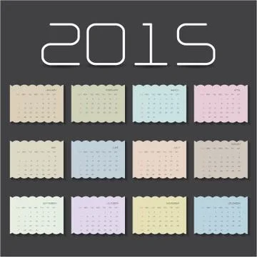 Calendar 2015 design template week starts sunday. Stock Illustration