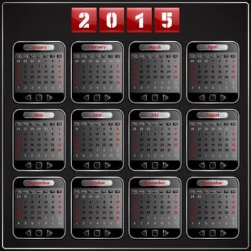 Calendar 2015 vector Sunday first american week 12 months techno gadget Stock Illustration