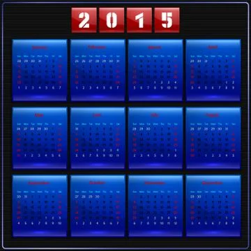 Calendar 2015 vector Sunday first american week 12 months blue Stock Illustration
