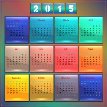 Calendar 2015 vector Sunday first american week 12 months rainbow season Stock Illustration