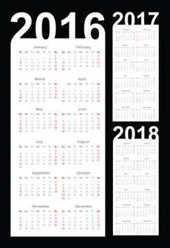 Calendar for 2016, 2017 and 2018 year, vector Illustrazione stock