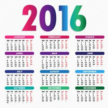 Calendar 2016 design Stock Illustration