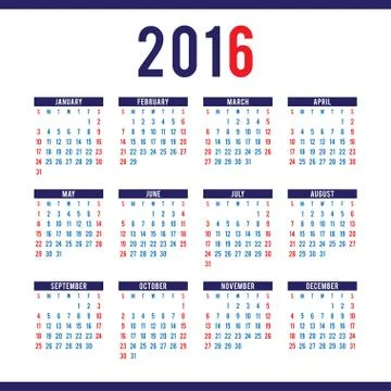 Calendar 2016 design template in vector Stock Illustration