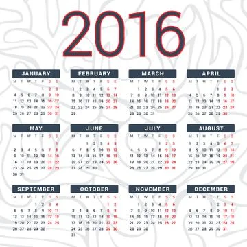 Calendar 2016 design template in vector Stock Illustration
