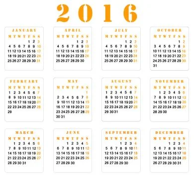 Calendar 2016 Stock Illustration