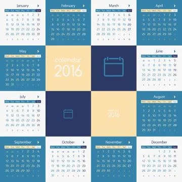 Calendar for 2016 Stock Illustration