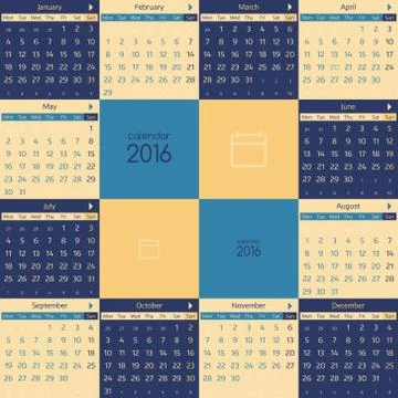 Calendar for 2016 Stock Illustration