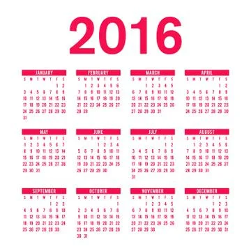 Calendar 2016 스톡 일러스트