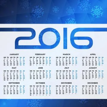 Calendar 2016 Illustrazione stock