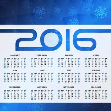 Calendar 2016 Illustrazione stock