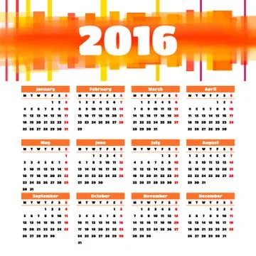 Calendar 2016 template design with header picture starts monday Stock Illustration