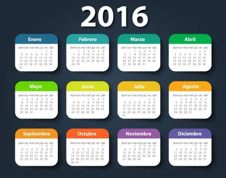 Calendar 2016 year vector design template in Spanish Stock Illustration