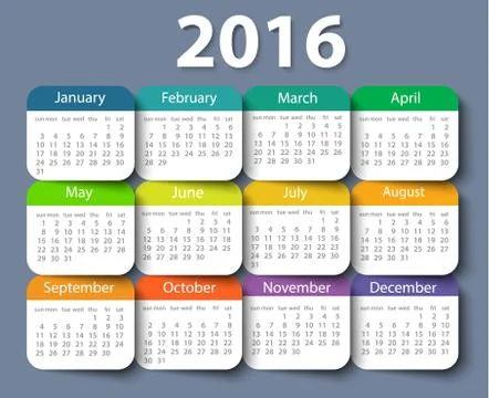 Calendar 2016 year vector design template Stock Illustration