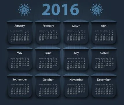 Calendar 2016 year vector design template Stock Illustration