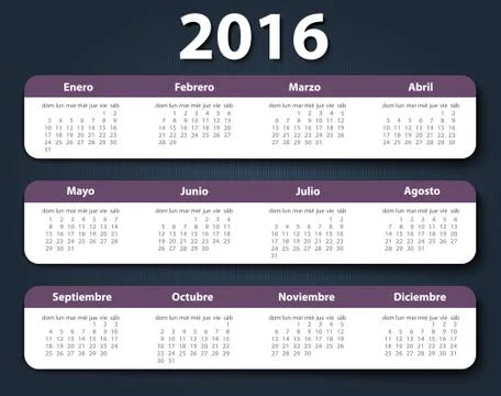 Calendar 2016 year vector design template in Spanish Stock Illustration