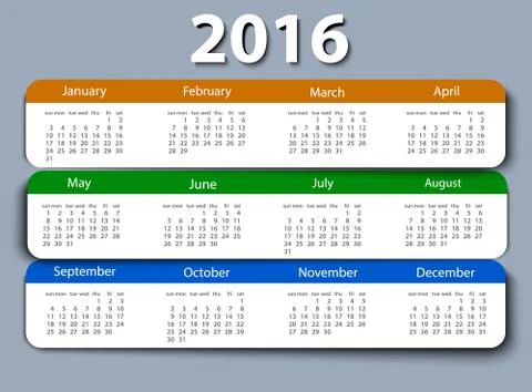 Calendar 2016 year vector design template Stock Illustration