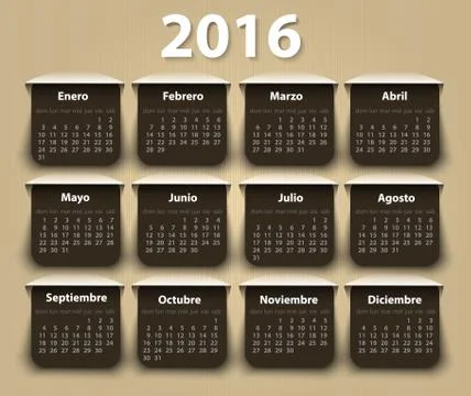 Calendar 2016 year vector design template in Spanish Stock Illustration