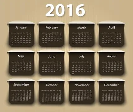 Calendar 2016 year vector design template Stock Illustration