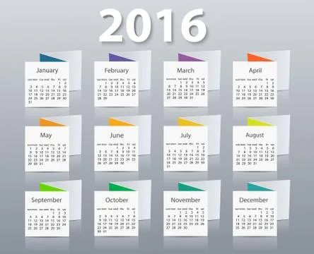 Calendar 2016 year vector design template Stock Illustration