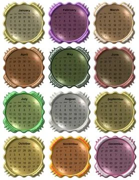 Calendar 2017 from colored balls in frames, isolated on white Stock Illustration