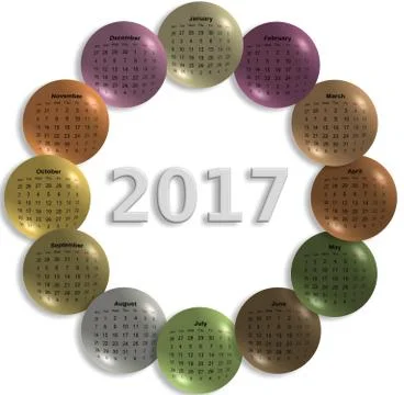 Calendar 2017 from colored balls ordered in circle Stock Illustration