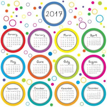 Calendar 2017 with colored circles Stock Illustration