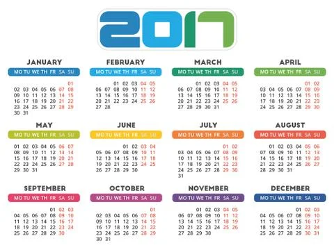 Calendar 2017 design Stock Illustration