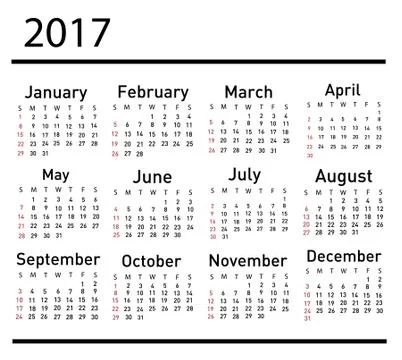 Calendar for 2017 Stock Illustration