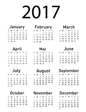Calendar for 2017 Stock Illustration