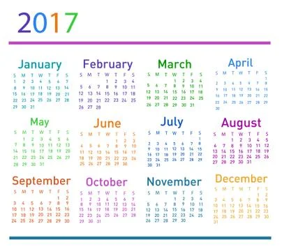 Calendar for 2017 Stock Illustration