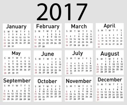 Calendar for 2017 Stock Illustration