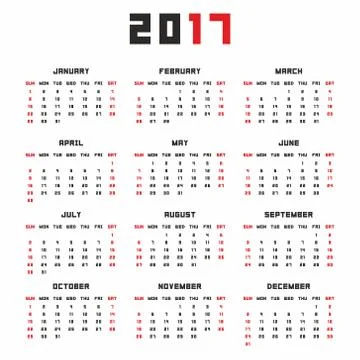 Calendar for 2017 Stock Illustration