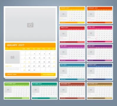 Calendar 2017 print template design. Vector illustrations. Illustrazione stock