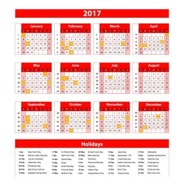 Calendar for 2017 on white background. Vector EPS10. Stock Illustration