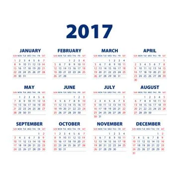 Calendar for 2017 on white background. Vector EPS10. Stock Illustration