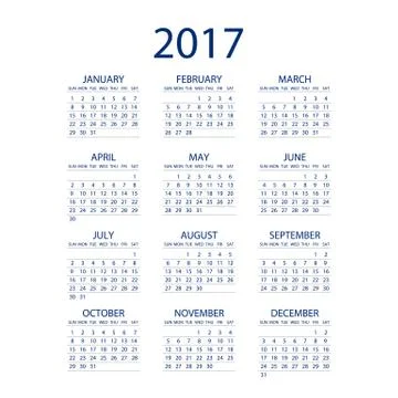 Calendar for 2017 on white background. Vector EPS10. Stock Illustration