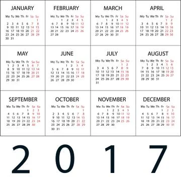 Calendar 2017 white Vector background Stock Illustration