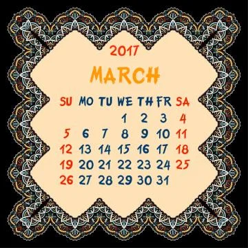 Calendar for 2017 Year. Illustrazione stock
