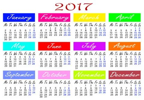 Calendar for 2017 year illustration Stock Illustration