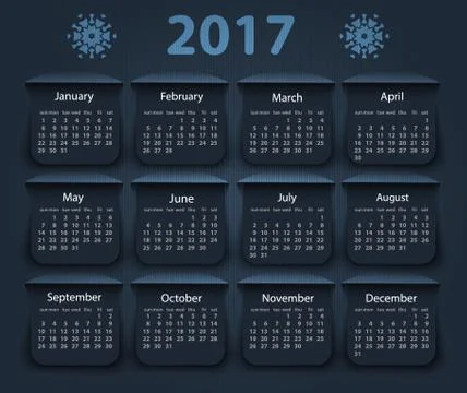 Calendar 2017 year vector design template Stock Illustration