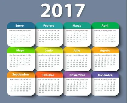 Calendar 2017 year vector design template in Spanish Stock Illustration