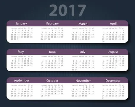 Calendar 2017 year vector design template Stock Illustration