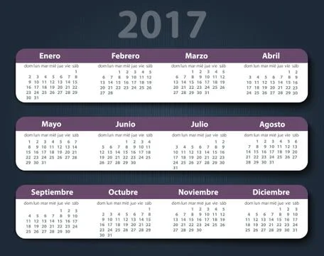 Calendar 2017 year vector design template in Spanish Stock Illustration